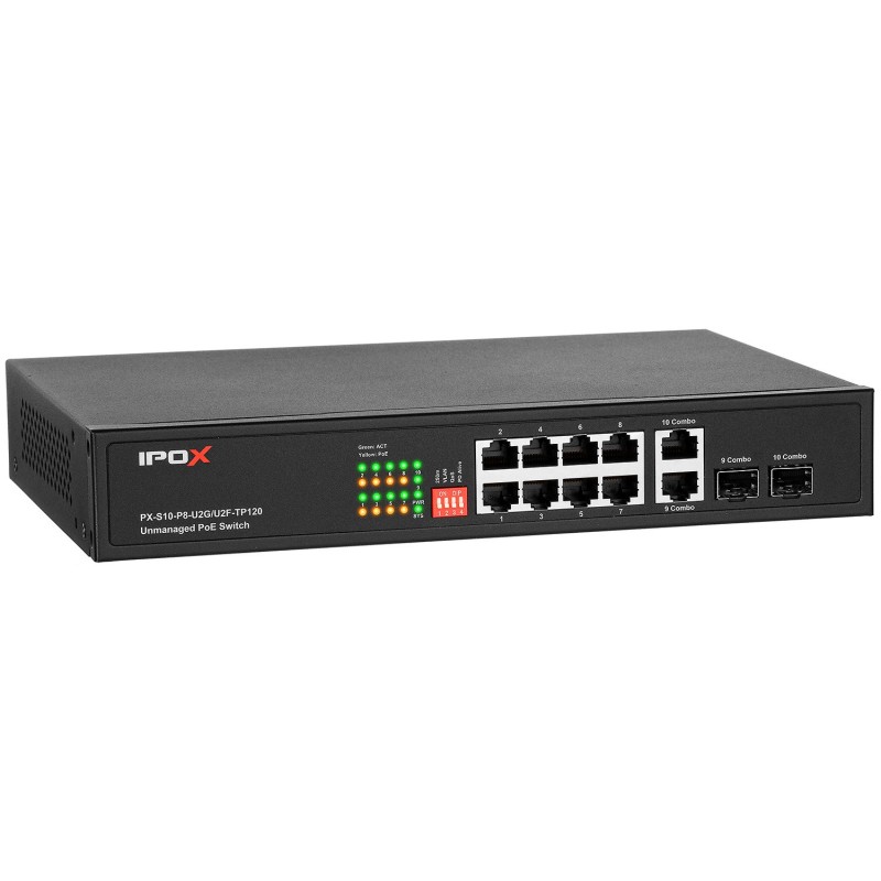 PX-S10-P8-U2G/U2F-TP120 - switch PoE 8-port + 2 RJ45/SFP - combo